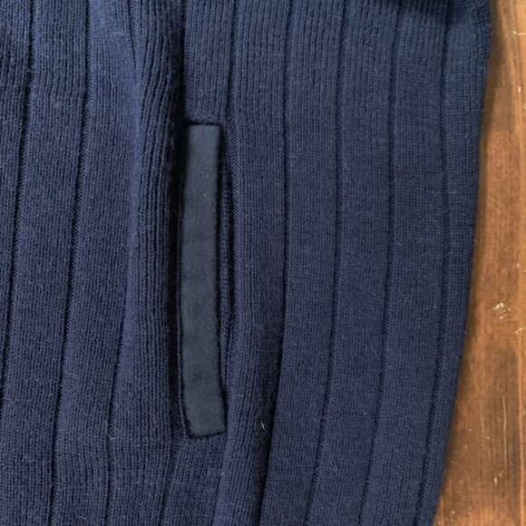 Orvis XX-Large Blue Men's Heavy Knit Wool Pull Over Full Zip Elbow Patch Sweater - Picture 10 of 14